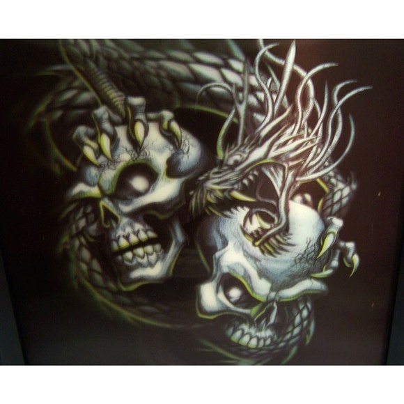 Vintage Holographic Skulls Dragon Psychedelic Illusion Framed Picture Art 13X16 - Picture 2 of 9